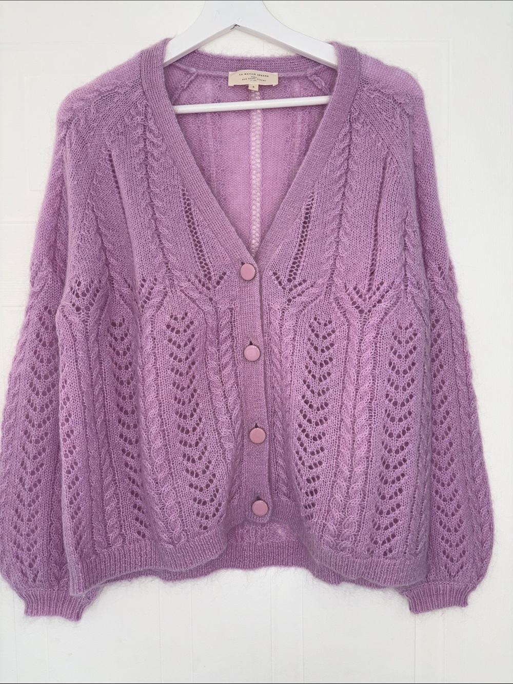 Unknown Brand Lavender Cable-Pointelle V-Neck Cardigan